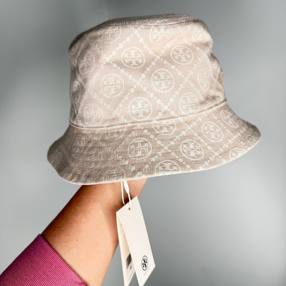 NWT Tory Burch Bucket Logo Tan White Hat main image 7